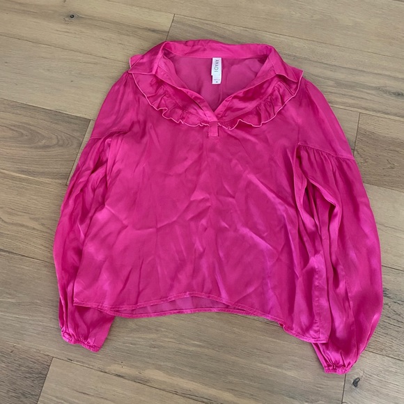 Anthropologie Sz M Pink Ruffled Satin Blouse by Amadi - Picture 4 of 5